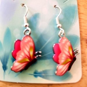 Handcrafted pink butterfly earrings